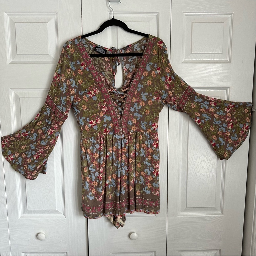 Angie Womens L Ditsy Floral Romper Boho Fairy Grunge Festival Whimsical Gypsy
